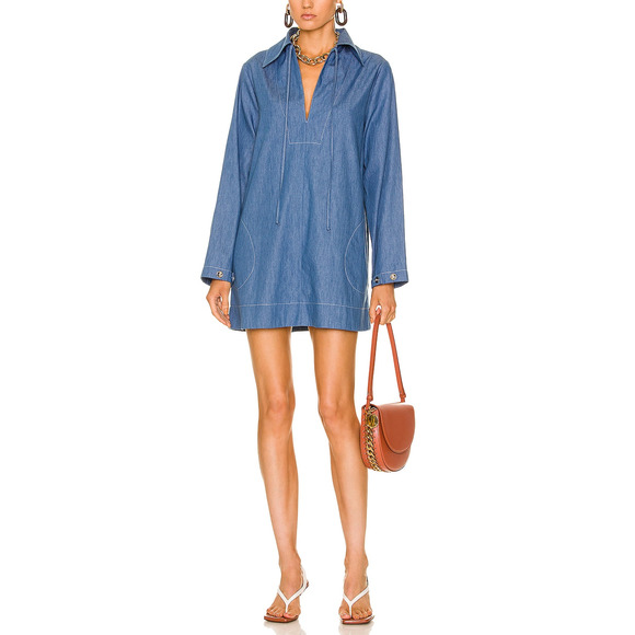 Matthew Bruch Dresses & Skirts - Matthew Bruch Washed Blue Spread Collar Popover Dress Size 2